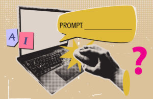 Using a laptop to prompt artificial intelligence 